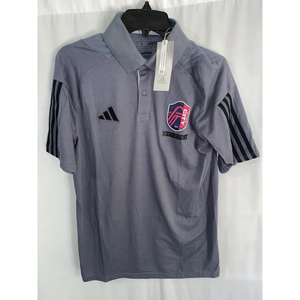 NWT St Louis City SC Polo Shirt Adidas MLS Soccer Gray Short Sleeve Mens Small
